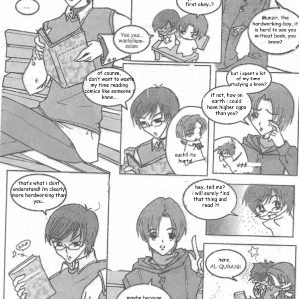 Qur'an one-page comic about two students and reading
