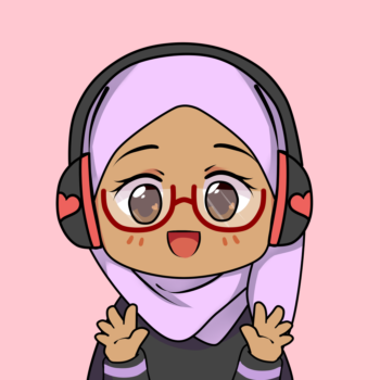 Hijabi wearing headphones smiling