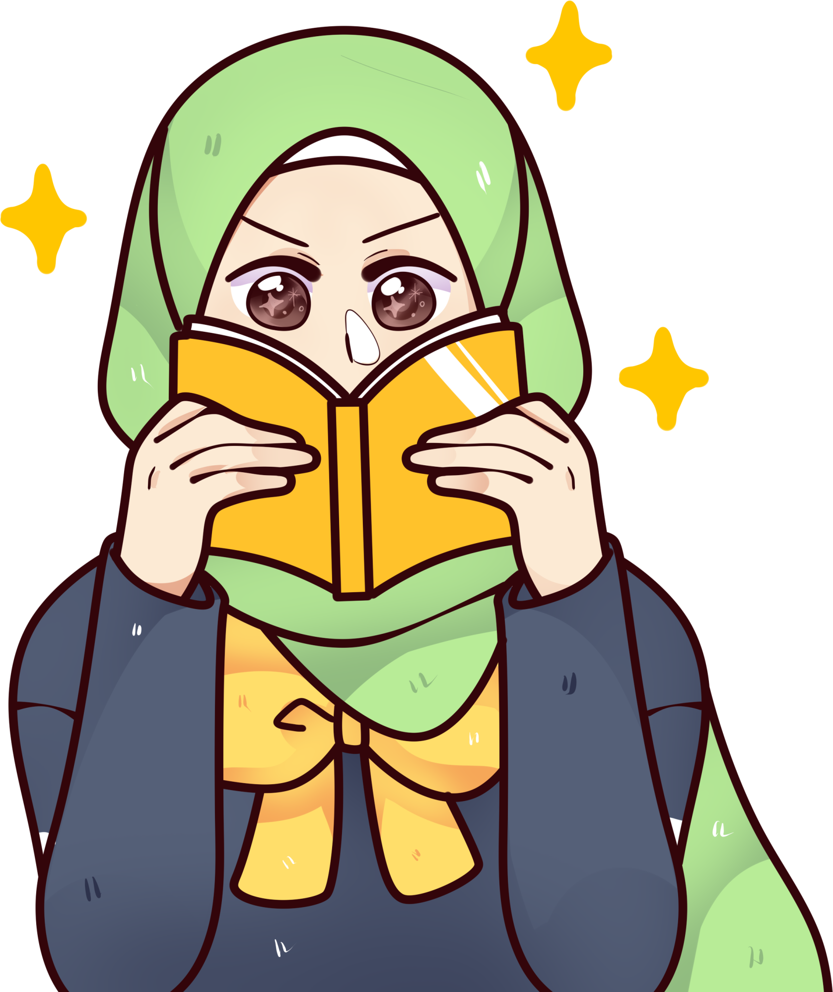 Aya reading a Muslim Manga book