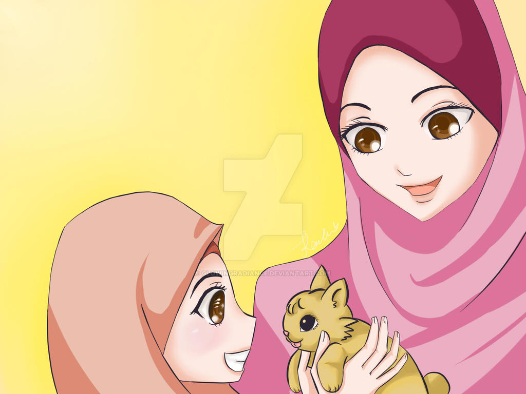 Happy Family_Mom, Daughter and Kitten by GlowingRadiance